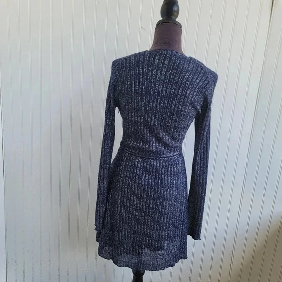 ZARA Womens Navy BLUE Silver Metallic KNIT V-NECK Mink DRESS Long Sleeve Sz M - Picture 9 of 14